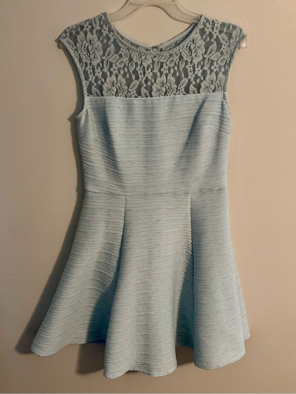 Just…Taylor Light Blue Lace Yoke Fit & Flare Dress